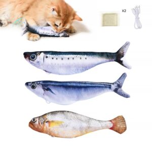 TikTokShopBlackFriday, Petgravity Bitesized Realistic Flopping Fish Cat Toys, 3 Pack, Interactive Cat toys for All Breeds, Tap-Activated 3 Flapping Mode, Sardine/Saury/Yellow Croaker, 7.1 Inches, with Catnip, Rechargeable, Cozyvibes Petlife