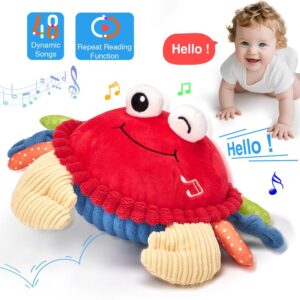 Hahaland Baby Musical Crab Plush Toy with 48 Songs & Recording Feature Interactive Dancing Toy for Tummy Time 0-3 Months 6-12 Months Baby Toddler Toy 1-3 Birthday Christmas Holiday Gifts
