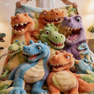 Vivid 3D Smiling Dinosaurs Throw Blanket, Realistic HD Digital Print Ultra-Soft Flannel, Large 80"x60" Contemporary Animal Theme, Lightweight All-Season Cozy Blanket