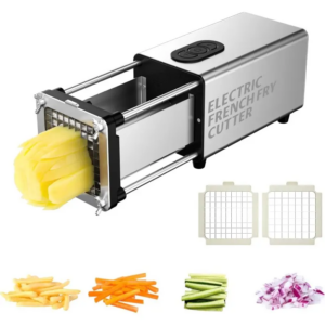 Electric French Fry Cutter, Automatic Potato Cutter Stainless Steel with 1/2 3/8 Inch Blade, Vegetable Cutter, Commercial and Household Potato Slicer, Use for Potatoes Onion Cucumbers